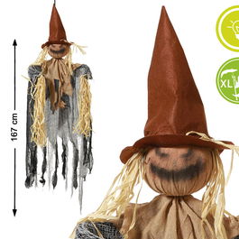 Figurine Épouvantail Avec Chapeau et Éclairage 167 cm - Décoration Halloween Géante et Lumineuse pour Jardin, Terrasse ou Entrée