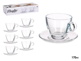 Vivalto Tasse à Café en Verre 170 ml avec Sous-tasse 12x8x12 cm (Set de 24)