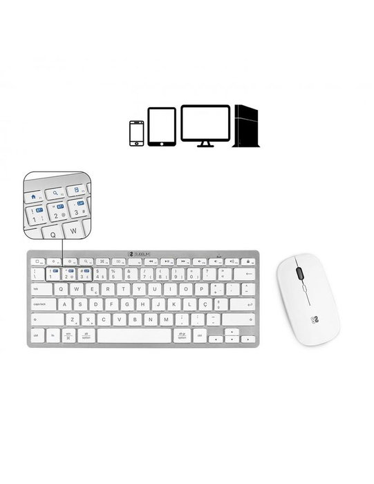 Subblim Combo Clavier et Souris Multidispositif Compact Argenté Bluetooth RF 2.4G