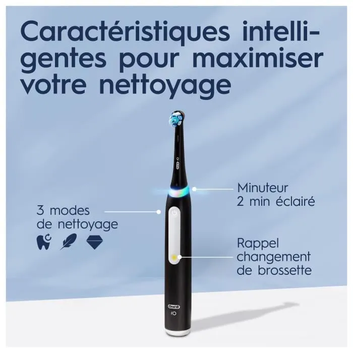 Oral-B iO 3 Lot de 2 Brosses à Dents Électriques Rechargeables Noire et Bleue avec 2 Brossettes et Étui de Voyage