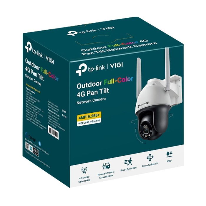 TP-Link VIGI C540-4G(4mm) Caméra IP de sécurité extérieure sans fil, résistance aux intempéries, 2.8 MP, vision nocturne, 4x zoom numérique