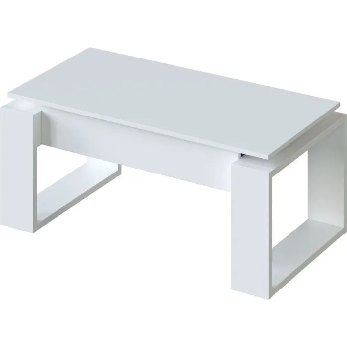 Nova Table basse relevable, blanc mélaminé, 105 x 55 x 45 cm, design contemporain avec charnières métalliques