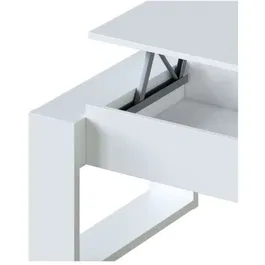 Nova Table basse relevable, blanc mélaminé, 105 x 55 x 45 cm, design contemporain avec charnières métalliques