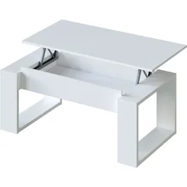 Nova Table basse relevable, blanc mélaminé, 105 x 55 x 45 cm, design contemporain avec charnières métalliques