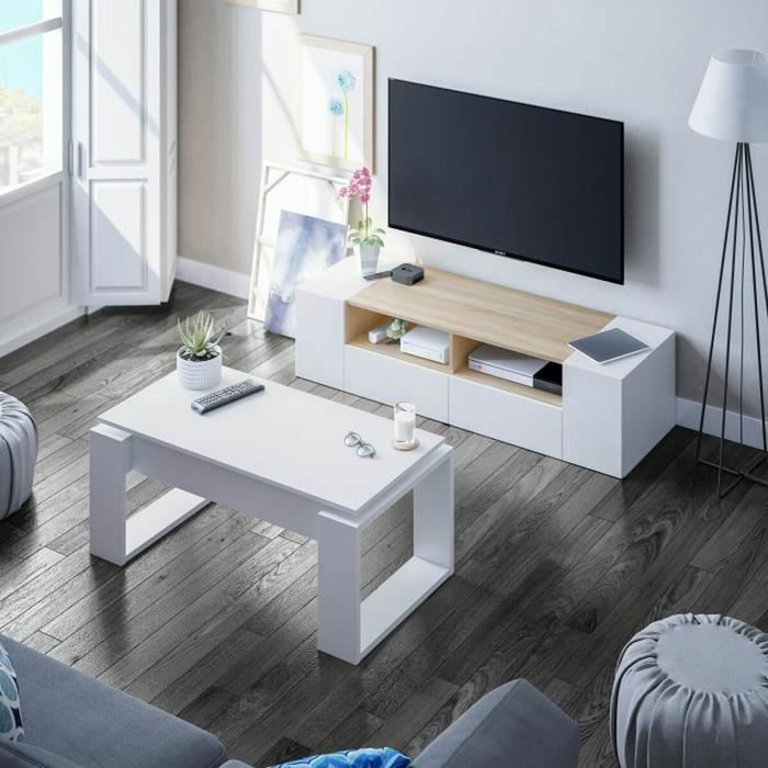 Nova Table basse relevable en mélaminé blanc