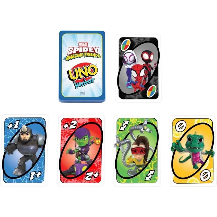 Mattel UNO Junior - Cartes Spidey et ses Amis - Jeu de cartes pour enfants basé sur la série animée Spider-Man