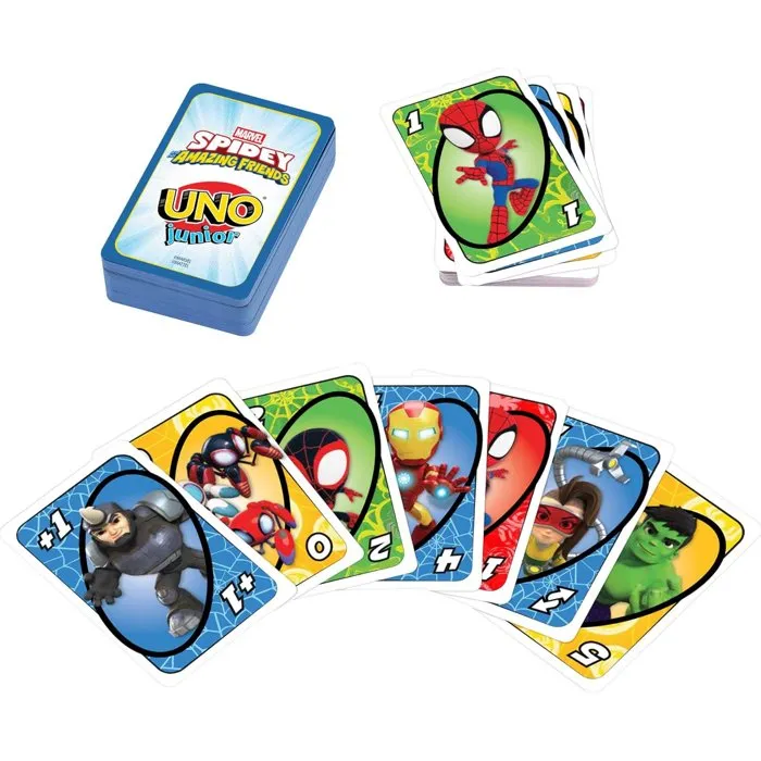 Mattel UNO Junior - Cartes Spidey et ses Amis - Jeu de cartes pour enfants basé sur la série animée Spider-Man