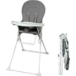 Bambisol Chaise haute fixe BAMBISOL avec tablette réglable en profondeur, assise large, dossier haut et stable, pliable - Gris