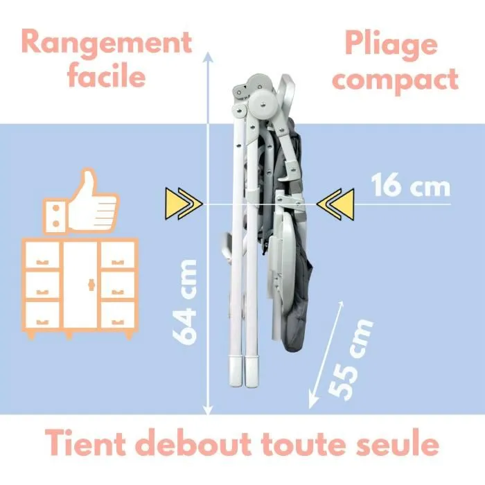 Bambisol Chaise haute fixe BAMBISOL avec tablette réglable en profondeur, assise large, dossier haut et stable, pliable - Gris Bambisol Chaise haute fixe BAMBISOL avec tablette réglable en profondeur, assise large, dossier haut et stable, pliable - Gris