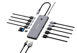 Verbatim CMH-14 Hub USB-C Pro 14 Ports avec 2 HDMI 4K, VGA, Gigabit Ethernet, USB-A/C, Lecteurs de Cartes SD/microSD, PD