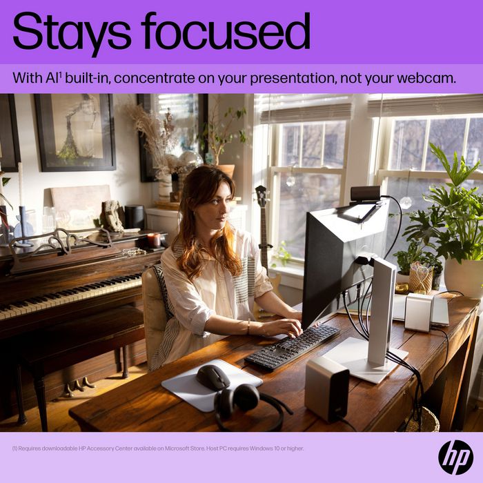 HP 965 - Webcam de diffusion 4K avec autofocus intelligent, optimisée par IA HDR et certifiée Zoom - Cache de confidentialité magnétique