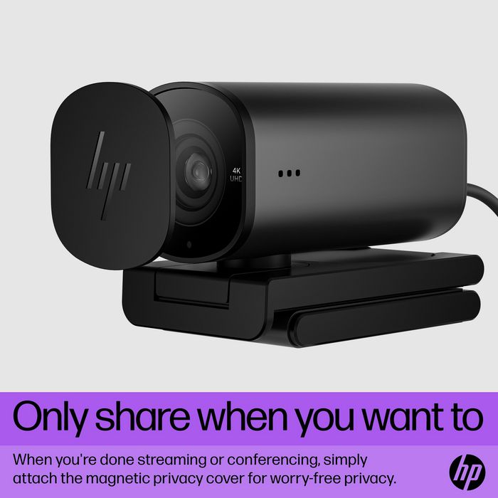 HP 965 - Webcam de diffusion 4K avec autofocus intelligent, optimisée par IA HDR et certifiée Zoom - Cache de confidentialité magnétique