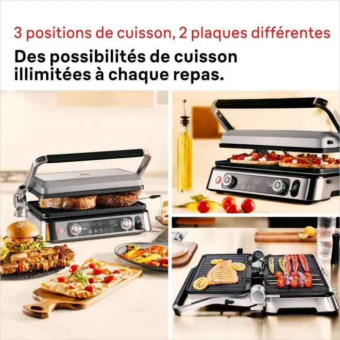 Braun Multi Grill 9 Pro - Grill multifonction 2200 W avec 3 positions de chauffe, sonde thermique et bac à jus intégré - Noir/Acier
