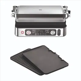 Braun Multi Grill 9 Pro - Grill multifonction 2200 W avec 3 positions de chauffe, sonde thermique et bac à jus intégré - Noir/Acier