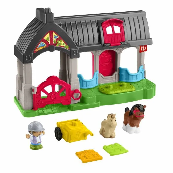 Fisher-Price Little People HWR84 - Écurie des Joyeux Chevaux, Coffret de Jeu avec 6 Éléments, Figurines et Sons, Jouet d'Éveil Créatif pour Enfants à Partir de 1 An