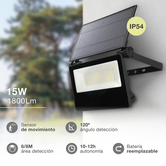 GSC Evolution Projecteur solaire LED Kumira 15W 6500K Noir avec capteur IP65