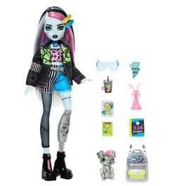Monster High Poupée Frankie Stein HXH73 avec chiot Watzie et accessoires - Poupée articulée mode