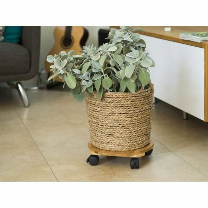 Nature Tablette à roulettes pour plantes en bambou composite H8 x Ø30 cm Nature Tablette à roulettes pour plantes en bambou composite H8 x Ø30 cm