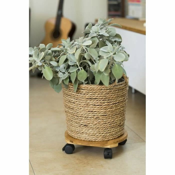 Nature Tablette à roulettes pour plantes en bambou composite H8 x Ø30 cm Nature Tablette à roulettes pour plantes en bambou composite H8 x Ø30 cm