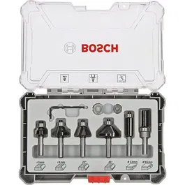 Bosch Professional - 2607017468 - Coffret de 6 fraises à araser, chanfreiner, arrondir à queue de 6 mm pour bois et dégâts portatifs