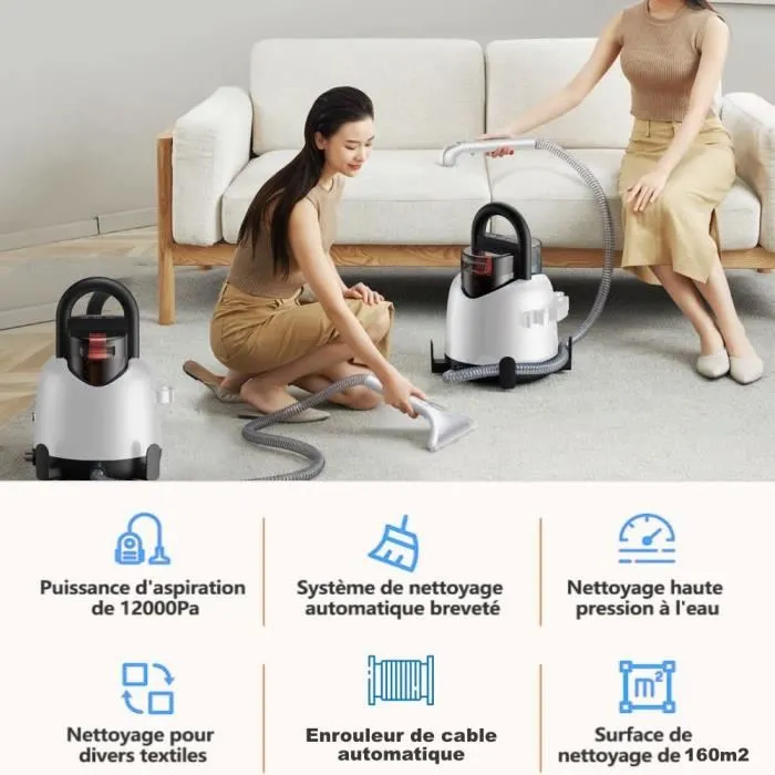 Eziclean Nettoyant Extracteur Injecteurs Spot Remover W2 Multisuperficie 850W 1.4L Câble 5m EZI3760372550325