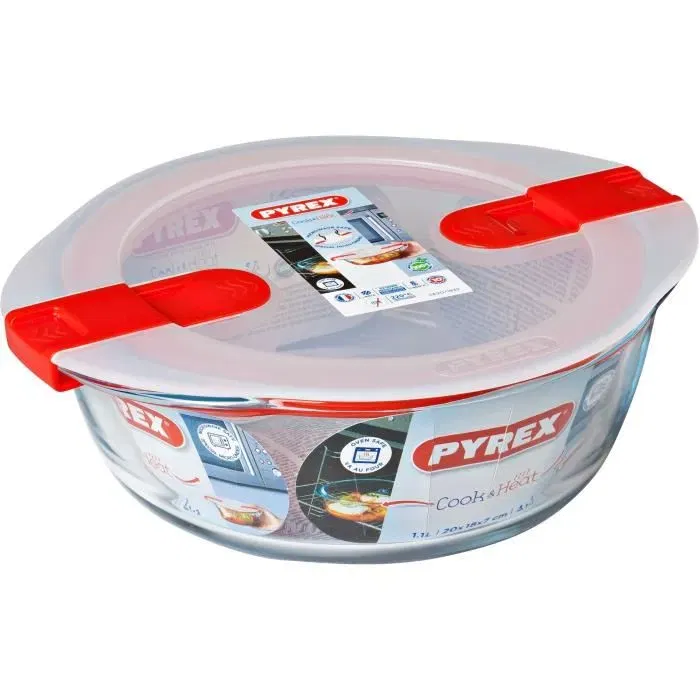 Pyrex 1451018 Plat rond Cook & Heat en verre borosilicate 1,1 L - Résistant micro-ondes, four et congélateur - Avec couvercle sécurisé et poignées Pyrex 1451018 Plat rond Cook & Heat en verre borosilicate 1,1 L - Résistant micro-ondes, four et congélateur - Avec couvercle sécurisé et poignées