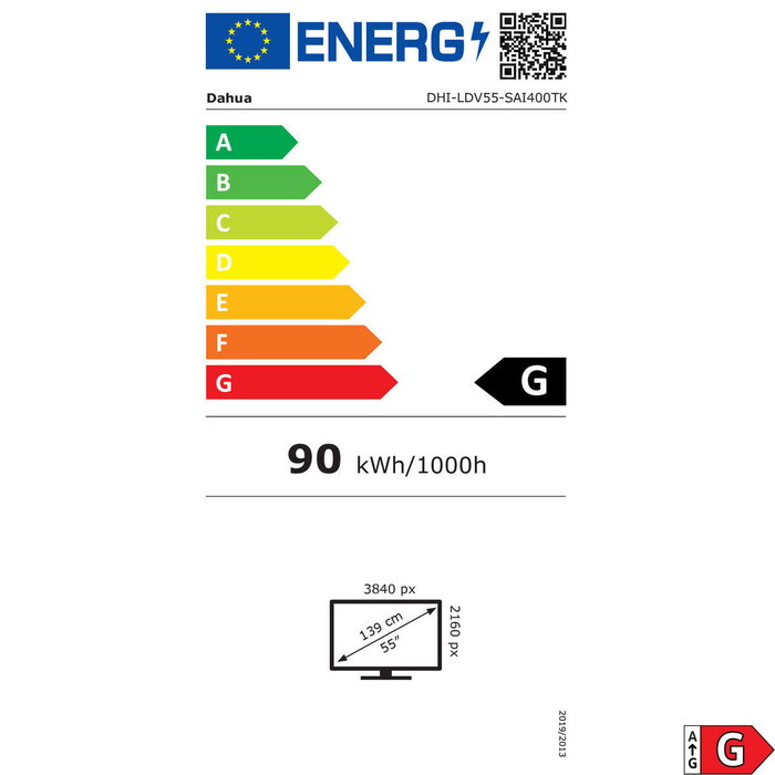 Moniteur Videowall Dahua 1.0.99.12.10581-9001 4K Ultra HD 55"