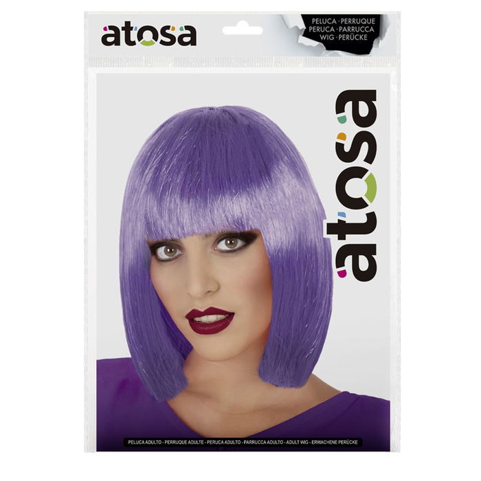 Perruque courte lisse avec frange 100 g - violet - idéale pour Halloween et déguisements mystérieux ou science-fiction