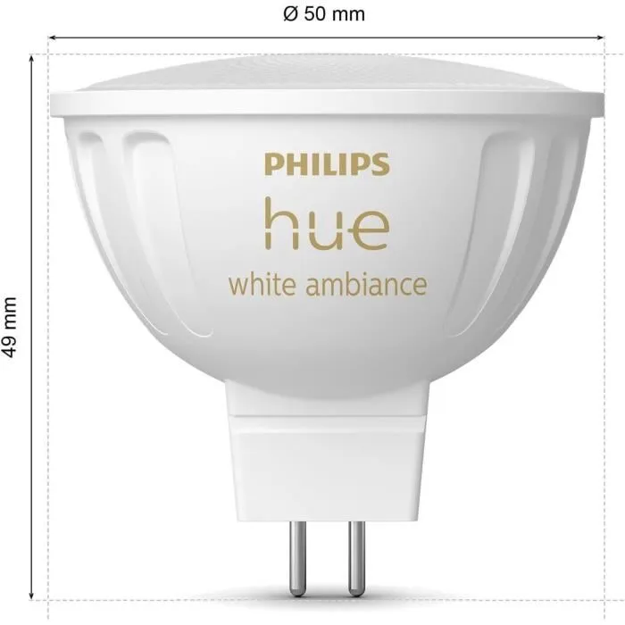 Philips Hue MR16 White Ambiance - Ampoule connectée intelligente LED GU5.3 35W équivalent - Bluetooth - Blanc chaud à froid