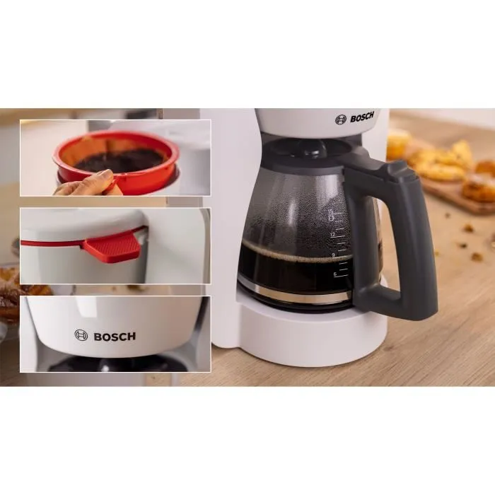 Bosch TKA2M111 Cafetière Filtre MyMoment Blanche 1,25L (10/15 tasses) - Verseuse en verre - Système anti-gouttes - Arrêt automatique - 1100 W Bosch TKA2M111 Cafetière Filtre MyMoment Blanche 1,25L (10/15 tasses) - Verseuse en verre - Système anti-gouttes - Arrêt automatique - 1100 W