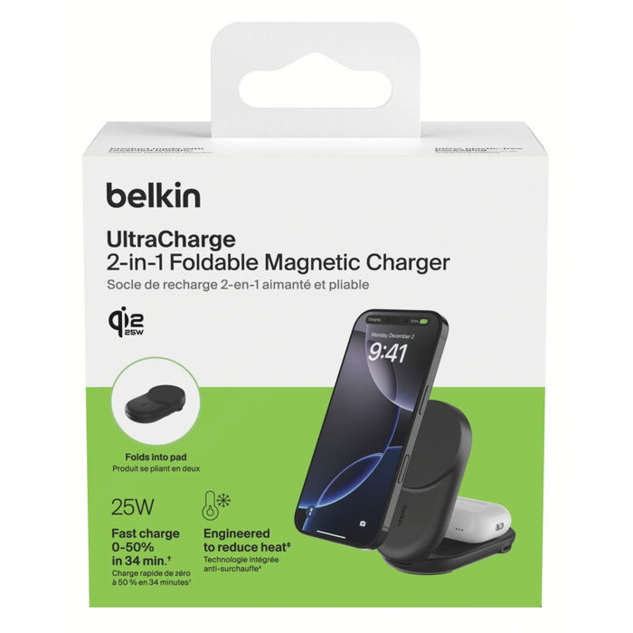 Belkin UltraCharge Station de charge magnétique 2-en-1 pliable Qi2 25W Noir