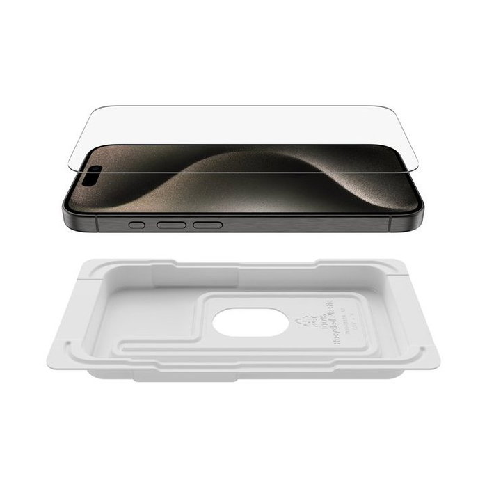 Belkin OVA173HQ Protège-écran ScreenForce InvisiGlass pour iPhone 16 Pro, Cristal Trempé 9H, Transparent, Anti-traces