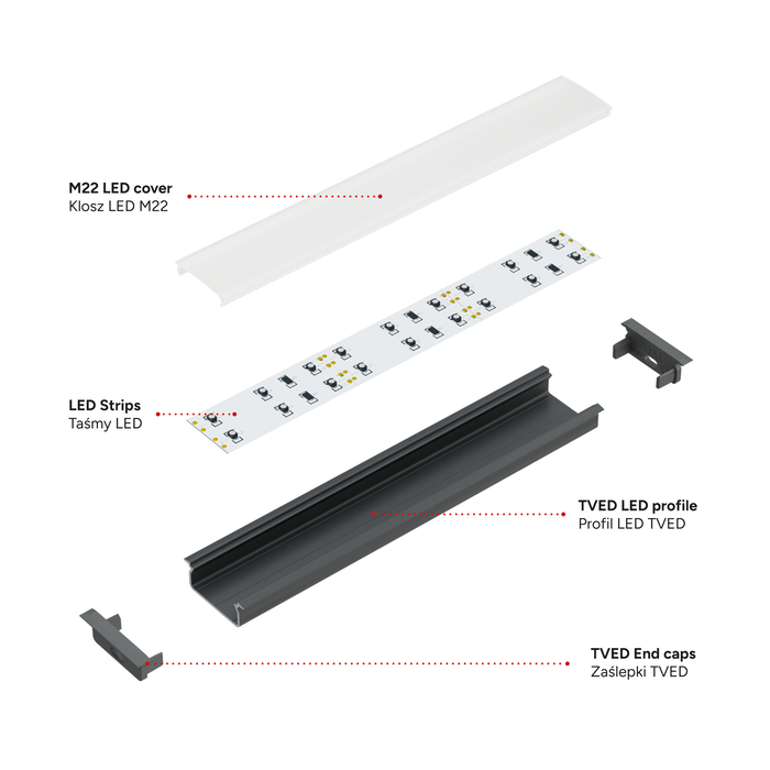 KIMERA Profilé Aluminium TVED Anodisé Argent avec Diffuseur Opal, 2,02m
