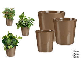 IBERGARDEN Set de 3 maceteros en céramique conique Taupe