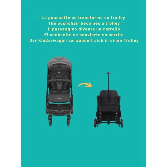 Nania Poussette Myla 2-en-1 avec Siège Auto Rimini Groupe 0+ i-Size R129 - Poussette Léger 7.5 kg, 4 Roues, Plage 0-22 kg, Pliage 1 Main, Noir