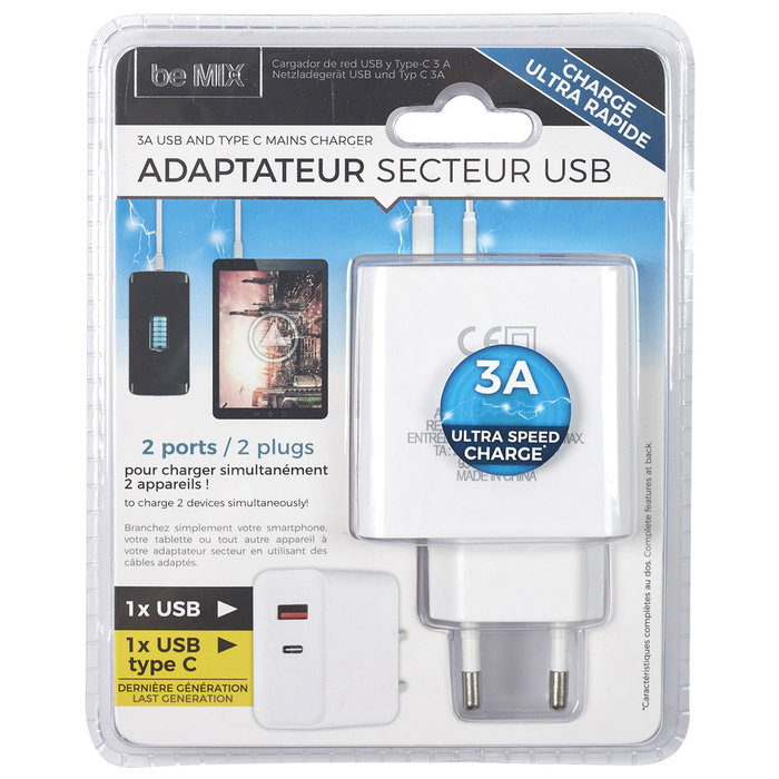 Be Mix Adaptateur Secteur USB et Type C Be Mix Adaptateur Secteur USB et Type C
