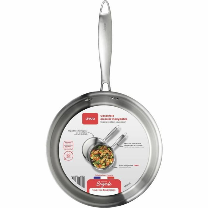 Livoo Casserole Brigade 20 cm en acier inoxydable Triply Livoo Casserole Brigade 20 cm en acier inoxydable Triply