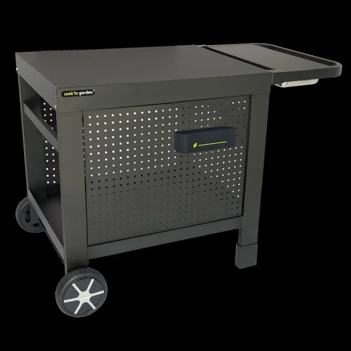 Cook'In Garden Desserte Reva 110 Premium - Noir - Acier - Plan de travail 108 x 55 cm - 1 Tablette, 1 Jupe, 1 Crédence - Montage facile