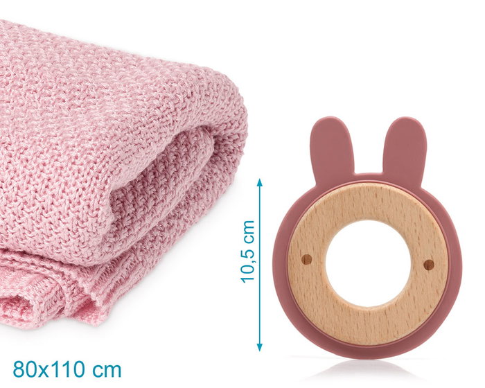 KioKids Set pour bébé - Manta et mordedor en bambou rose, 80x110 cm, en bambou 100% et bois de hêtre avec silicone, pour nouveau-né et soulagement des poussées dentaires KioKids Set pour bébé - Manta et mordedor en bambou rose, 80x110 cm, en bambou 100% et bois de hêtre avec silicone, pour nouveau-né et soulagement des poussées dentaires