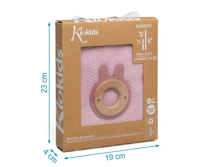KioKids Set pour bébé - Manta et mordedor en bambou rose, 80x110 cm, en bambou 100% et bois de hêtre avec silicone, pour nouveau-né et soulagement des poussées dentaires KioKids Set pour bébé - Manta et mordedor en bambou rose, 80x110 cm, en bambou 100% et bois de hêtre avec silicone, pour nouveau-né et soulagement des poussées dentaires
