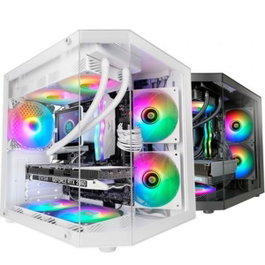 Mars Gaming MC3TLITEW Boîtier PC Semi-Tour Blanche, Panneaux Verre Trempé 270°, Compatible ATX/M-ATX, jusqu'à 9 Ventilateurs