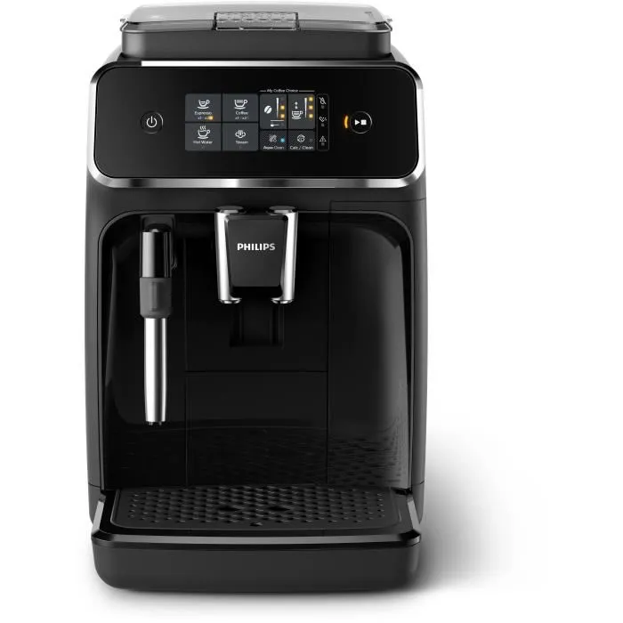Philips EP2225/10 - Machine à café expresso automatique avec broyeur en céramique, mousseur à lait One Touch Cappuccino, 12 intensités, noir brillant - Série 2200