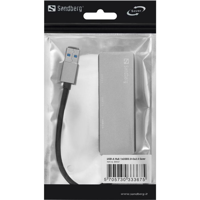 Sandberg SAVER Hub USB-A avec 4 Ports (1x USB 3.0 et 3x USB 2.0) - Extension Mini pour Bureau