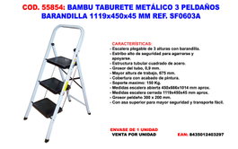 BAMBU TABURETE METALI 3 PELDAÑOS BARANDILL 1119X450X45mm SF0603A
