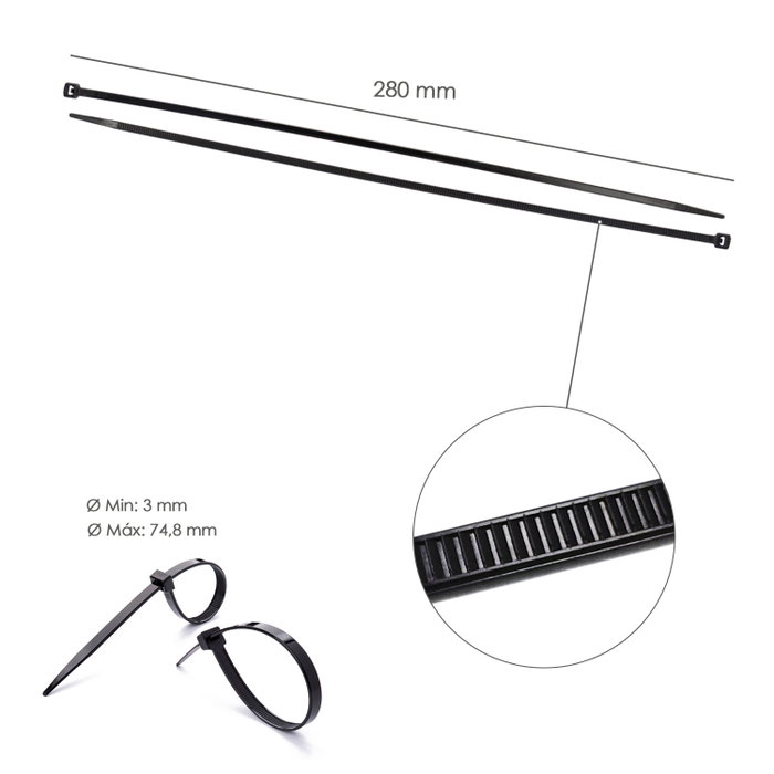 WOLFPACK LINEA PROFESIONAL Colliers de serrage en nylon noir 4,5 x 280 mm, 100 unités