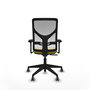 Chaise Motilla Synchro 3 positions tissu Jaune Maille Blanc Base pyramidale noire Accoudoir 3D Sans appui-tête Roulettes 65mm pour moquette