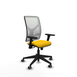 Chaise Motilla Synchro 3 positions tissu Jaune Maille Blanc Base pyramidale noire Accoudoir 3D Sans appui-tête Roulettes 65mm pour moquette