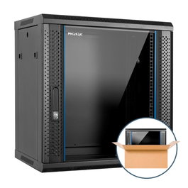 Phasak Pro PHO 3118 Rack mural 19 pouces 12U 600x600 mm, armoire de réseau en acier noir, porte vitrée