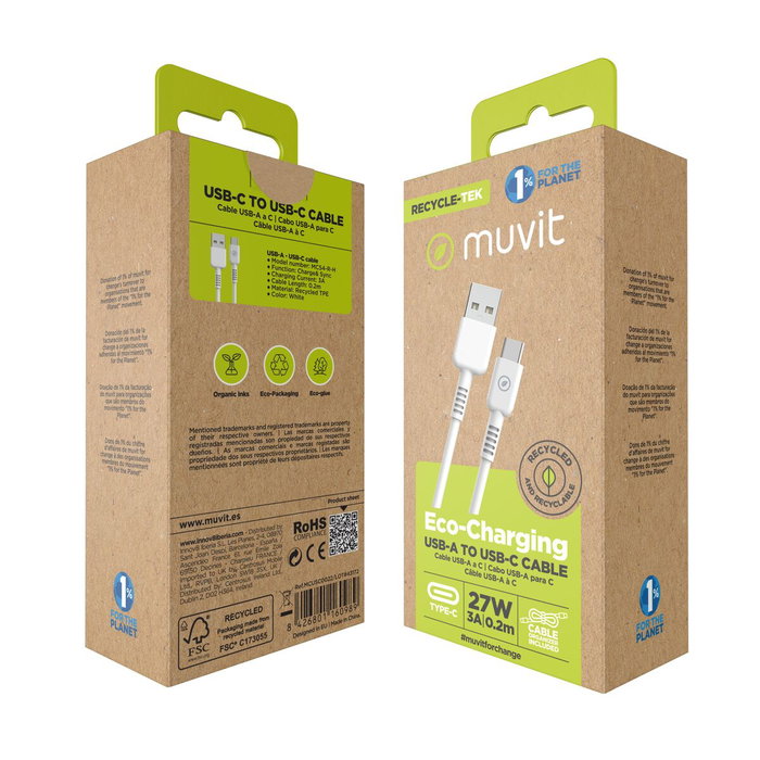 Câble USB Muvit Blanc 20 cm