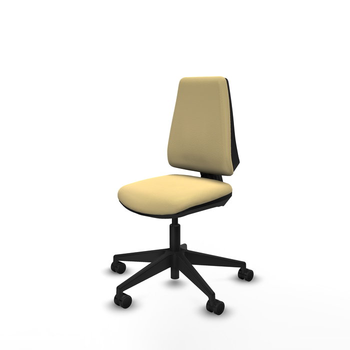 Chaise Elche Contact permament de base Cuir écologique Beige Base pyramidale noire Sans accoudoirs Sans appui-tête Roulettes 65mm nylon